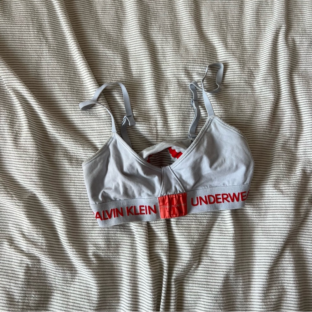 Calvin Klein Light Gray Bralette with Red Accents